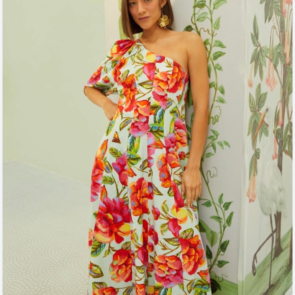 Farm Rio Floral One Shoulder Midi Dress Size P